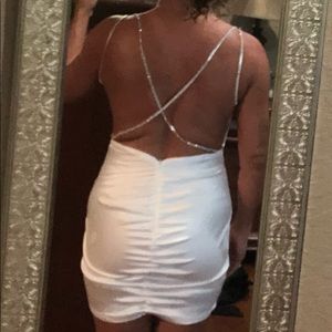 New with tags white satin rhinestone mini slip dress